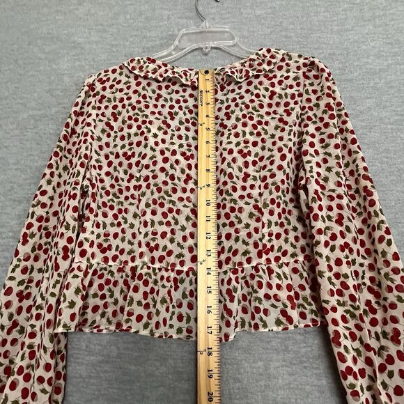 Nasty Gal Cherry Print Sheer Crop Top Size 8 Chiffon Ruffled Whimsical Romantic - Picture 12 of 16